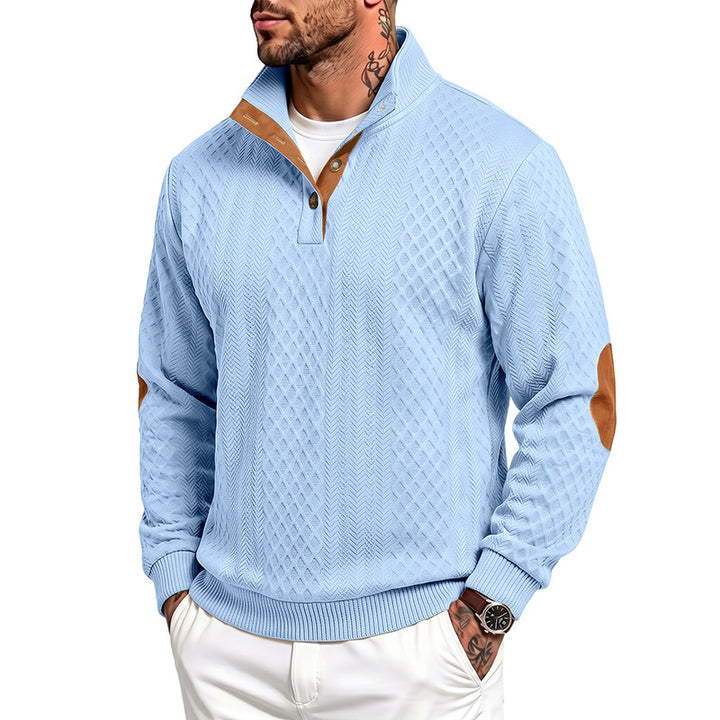 Herren Feinstrukturierter Troyer-Pullover mit Kragenbesatz und Ellbogen-Patches Drune