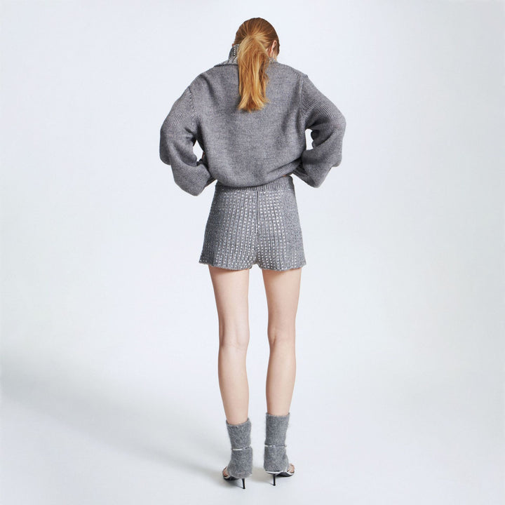 Damen Strickpullover mit hohem Kragen und passendem Shorts-Set Drune