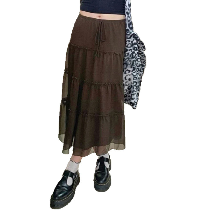 Damen Stufenrock aus Chiffon mit elastischem Bund und BindDruneand Drune