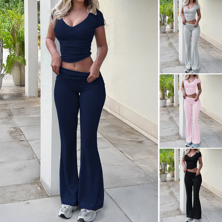 Damen Sport-Lounge-Set mit figurbetonendem Oberteil und eleganten Flared-Hosen Drune