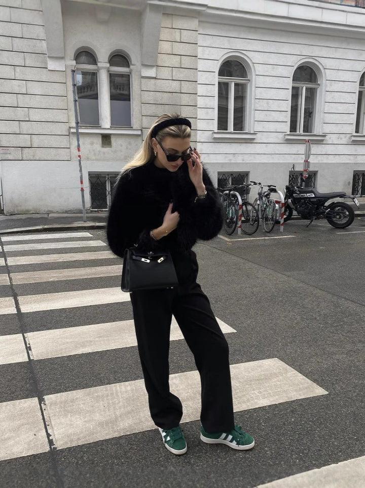Damen Kurz geschnittene Shaggy-Faux-Fur Jacke mit kastiger Silhouette und extraweichem Hochflor Drune