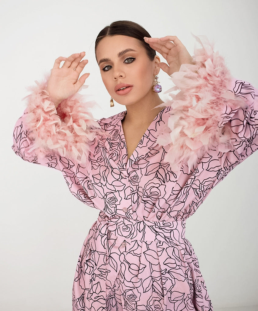 Damen modisches Blazer-Set mit floralen Akzenten Drune
