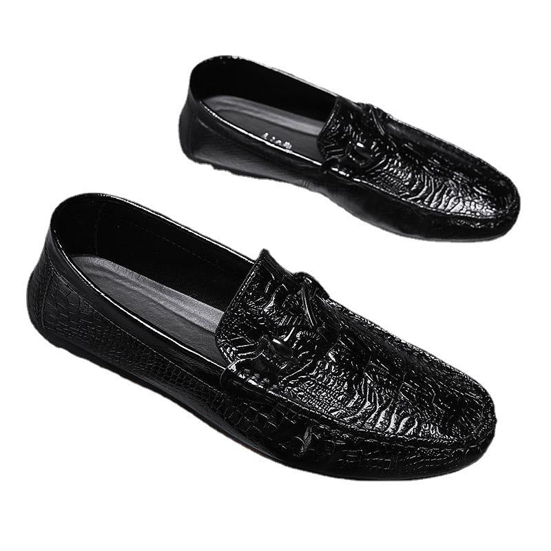 Herren Mokassin-Slipper mit Krokoprägung und dekorativem Metallzierring Drune
