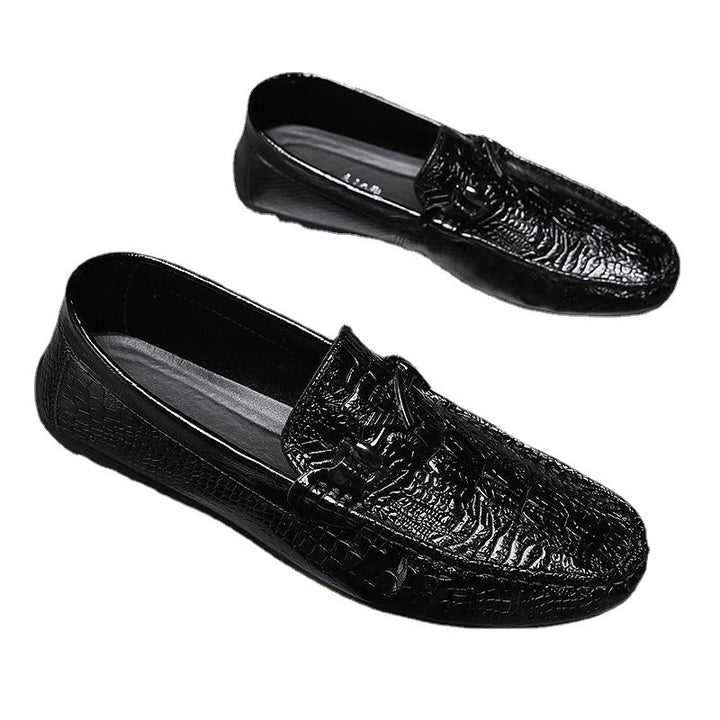 Herren Mokassin-Slipper mit Krokoprägung und dekorativem Metallzierring Drune