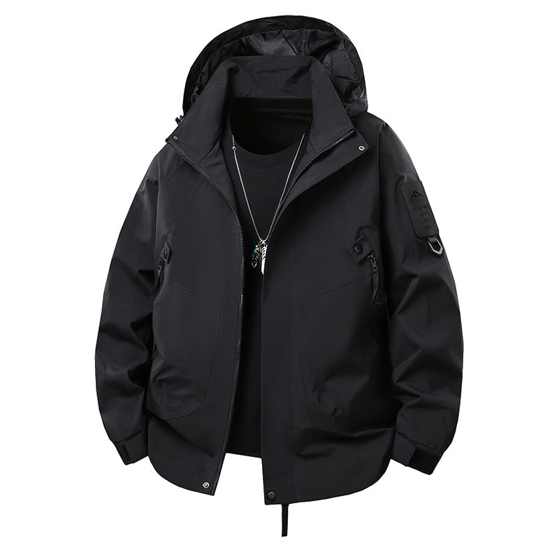 Herren Technische Kapuzen-Softshelljacke mit wasserabweisender Membran, Reißverschluss‑Taschen und verstellbarem Bund Drune