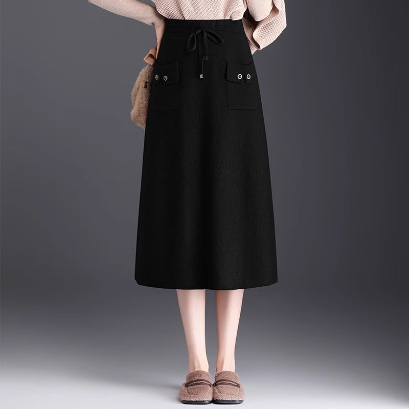 Damen Modischer Maxirock mit Taschen und Bindegürtel Drune