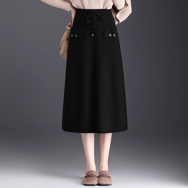 Damen Modischer Maxirock mit Taschen und Bindegürtel Drune