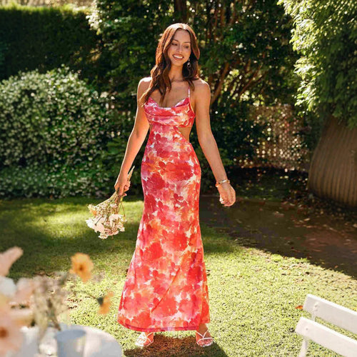 Damen Maxikleid mit Cut-Out und floralem Design Drune