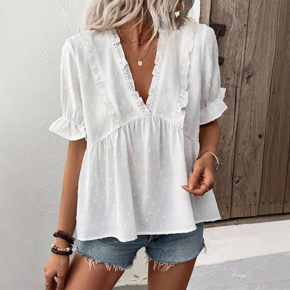 Damen Blusenshirt mit Rüschendetails und punktuellem Design Drune