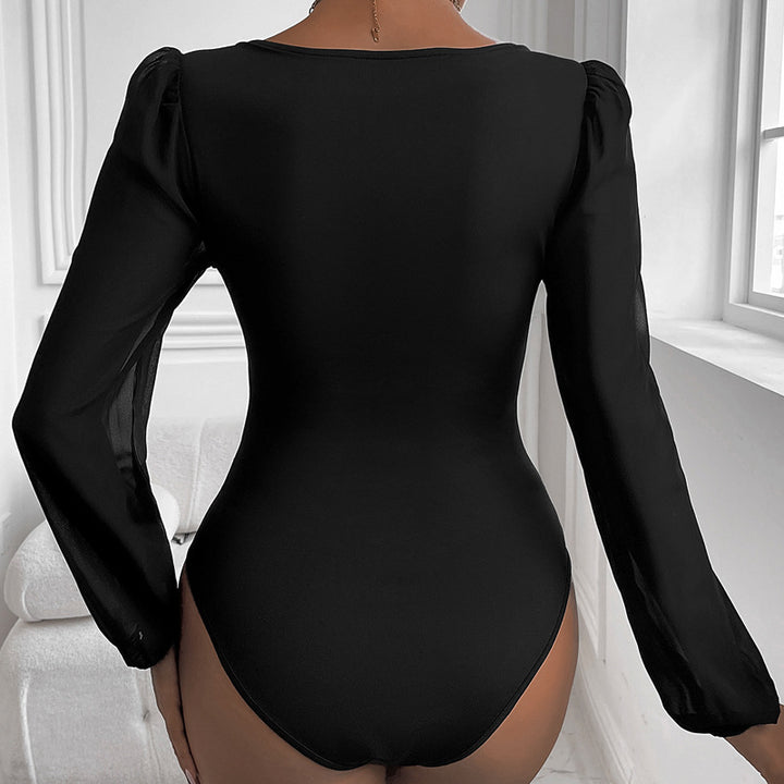 Damen Figurbetontes Body-Top mit herzförmigem Ausschnitt, Puffärmeln und taillierter Silhouette Drune