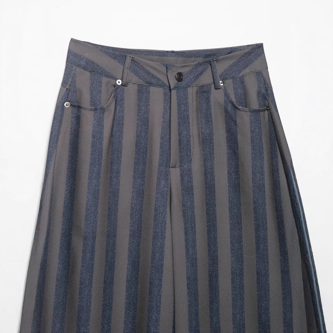 Damen Gestreifte Culotte-Hose mit hoher Taille und weitem Bein Drune