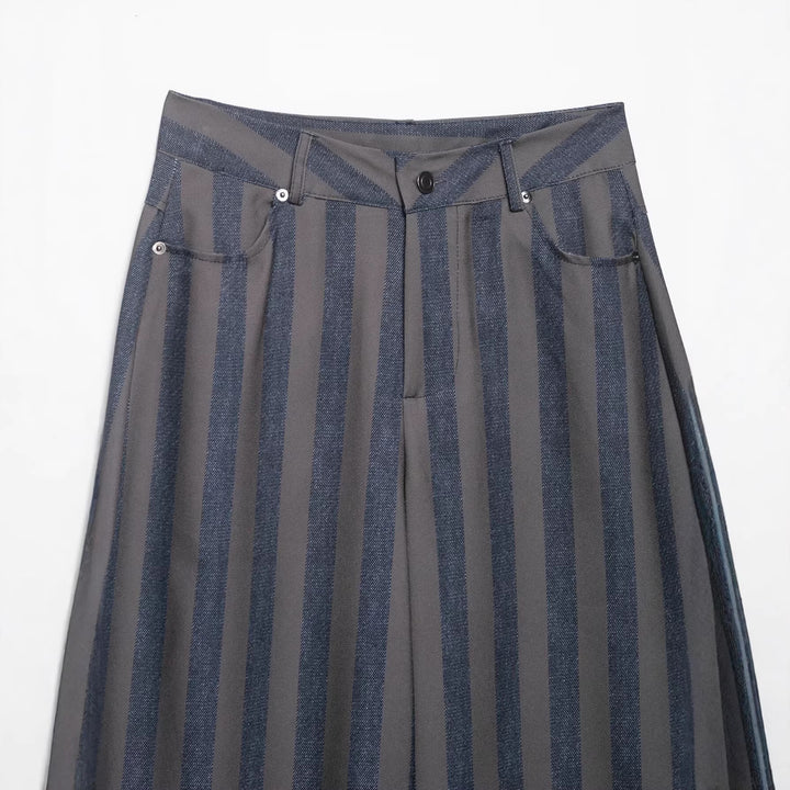 Damen Gestreifte Culotte-Hose mit hoher Taille und weitem Bein Drune