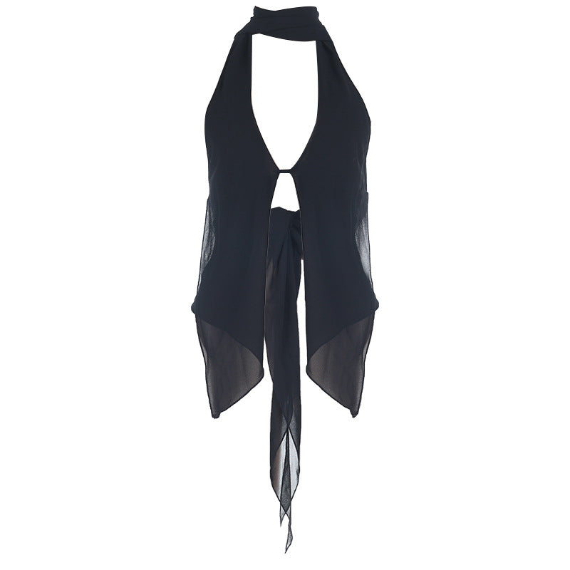 Damen schickes transparentes Oberteil mit verstellbarem Halter Drune