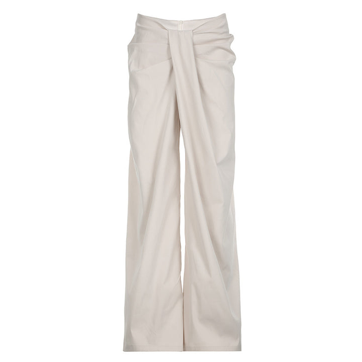 Damen hochtaillierte Palazzohose mit Drapé-Detail und weitem Bein Drune