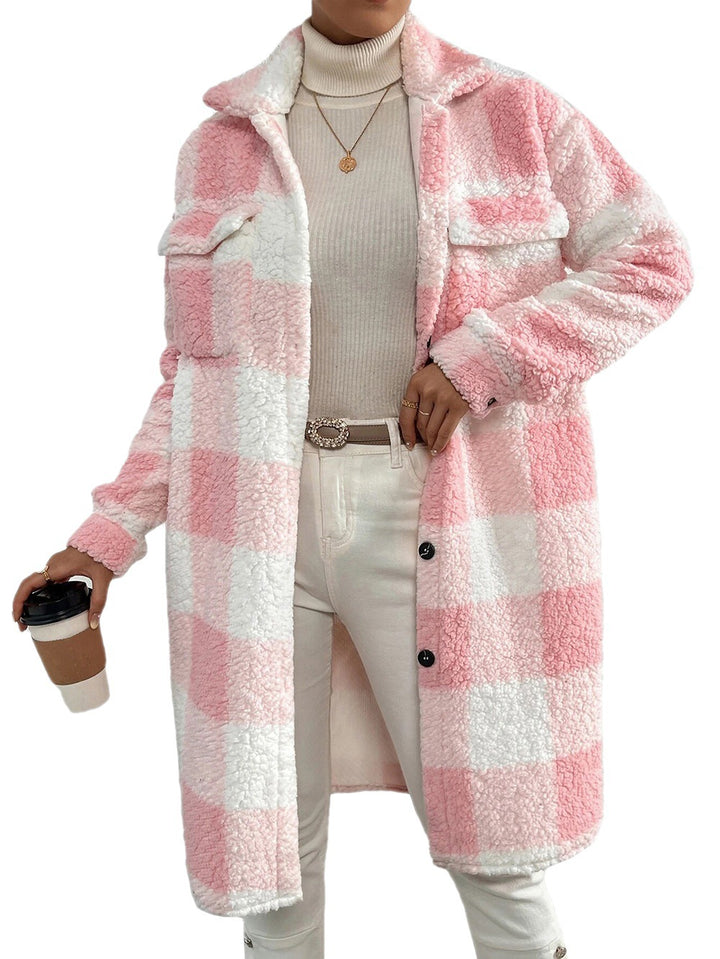 Damen Kuscheljacke aus weichem Plüsch mit kariertem Design Drune