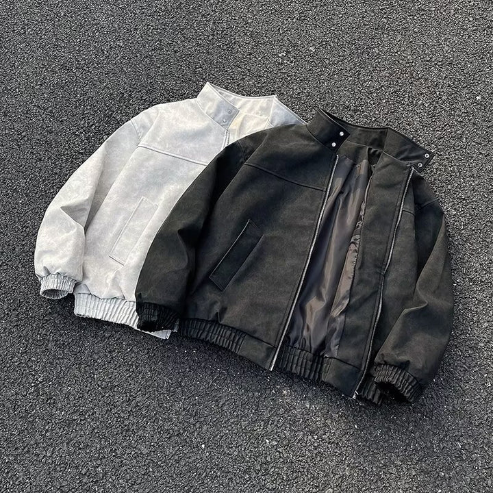 Unisex Kurz geschnittene Oversize-Bomberjacke mit Stehkragen und elastischem Saum Drune