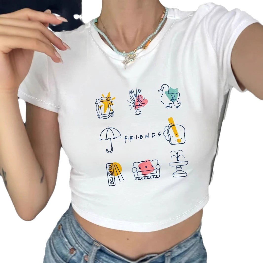 Damen Crop-T-Shirt mit kreativem Freizeitdesign Drune