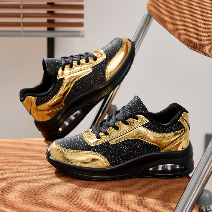 Damen nan elegante Stadt-Sneaker mit glitzerndem Textiloberteil, reflektierenden Metallic-Overlays und integriertem Dämpfungskern Drune