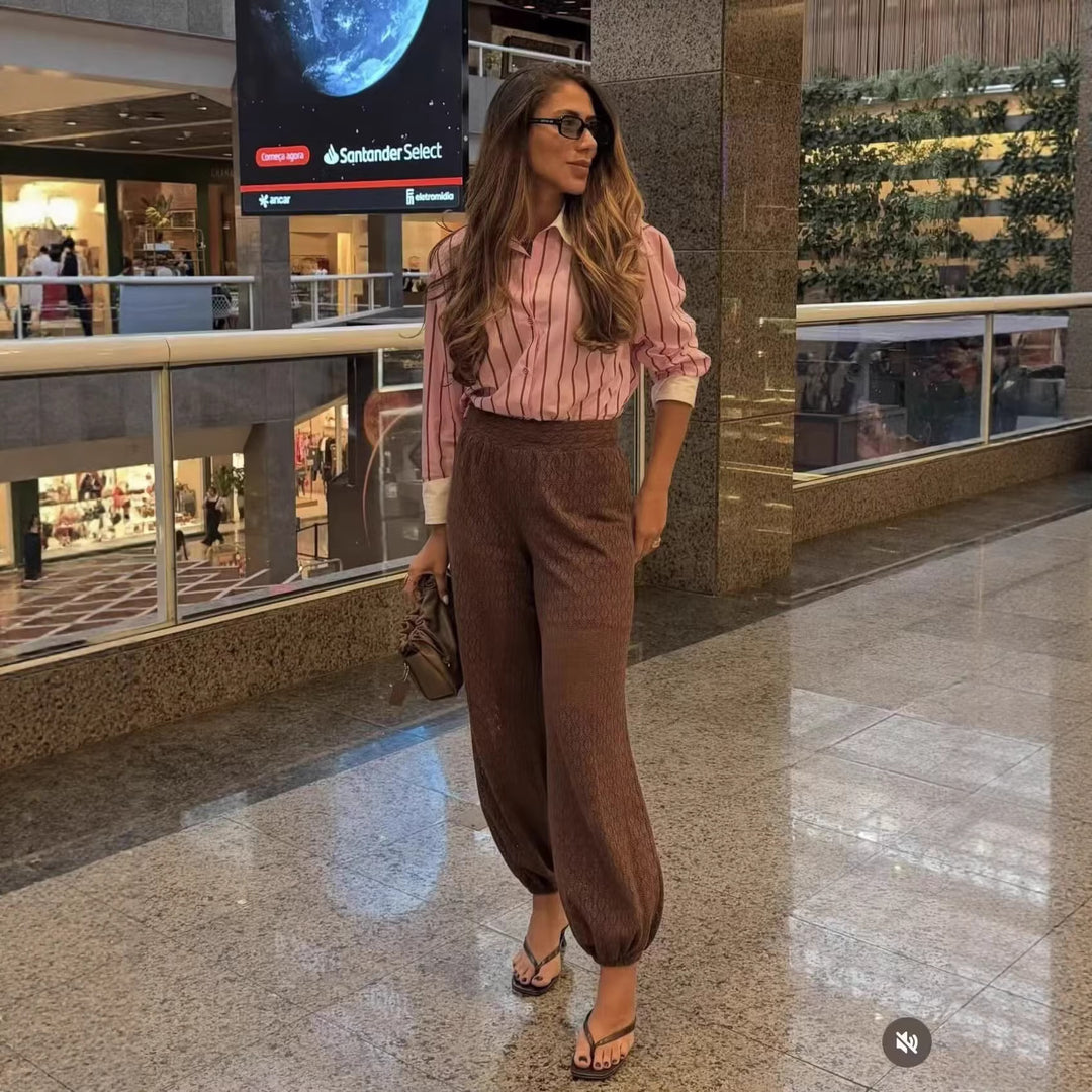 Damen Gestreifte Oversize-Bluse mit kontrastkragen und Manschetten Drune