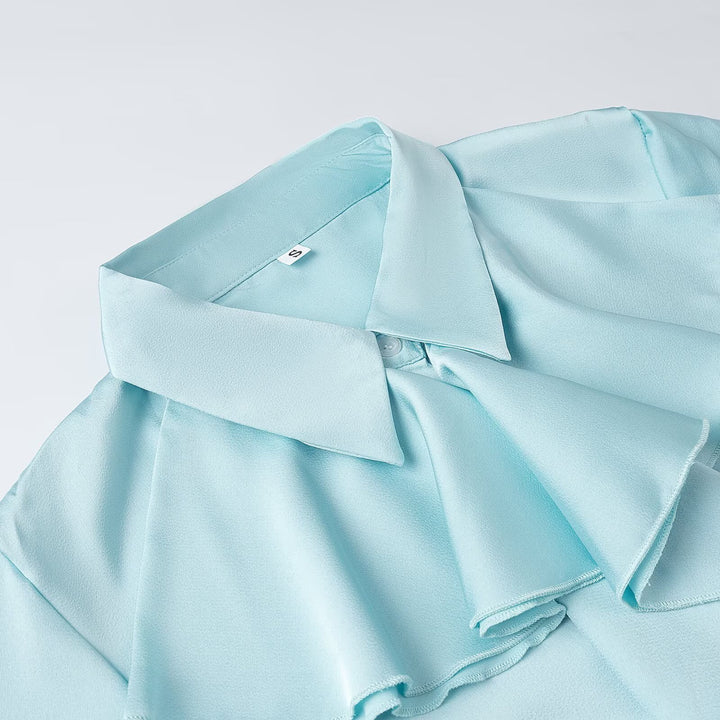 Damen Schluppenbluse mit Volantfront und Rüschenmanschetten Drune