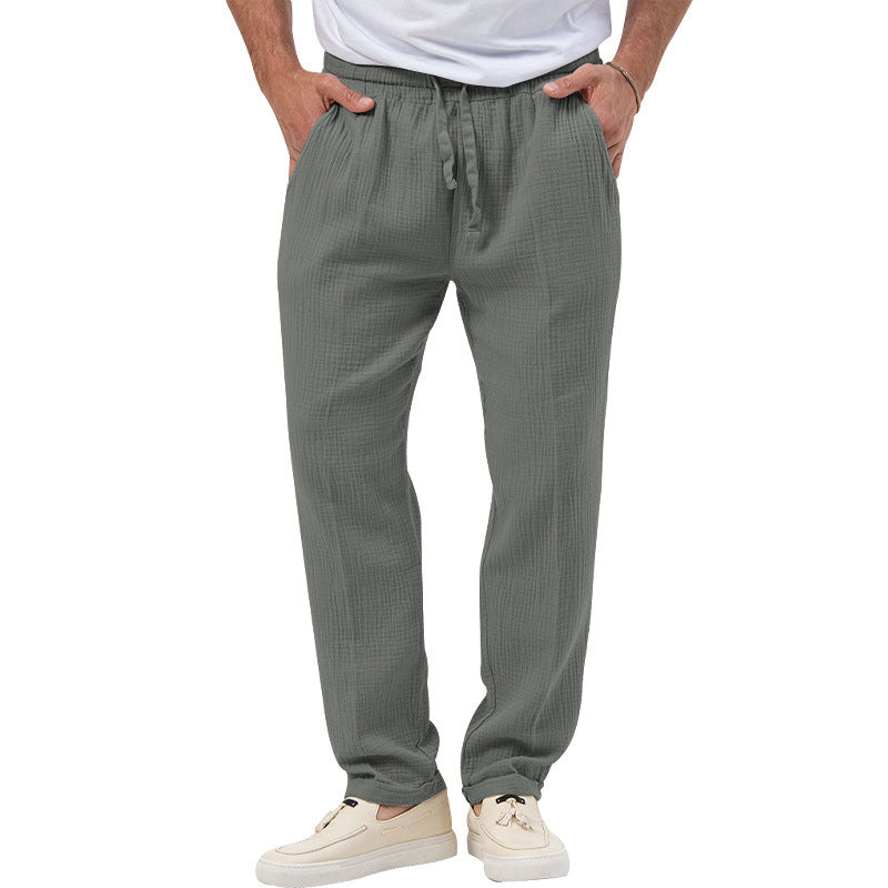 Herren nan lässige Musselin-Freizeithose mit elastischem Bund Kordelzug und seitlichen Eingrifftaschen Drune