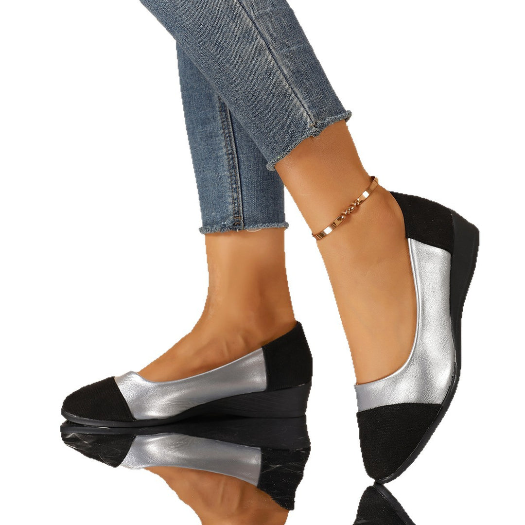 Damen Komfort-Ballerinas mit leichtem Keilabsatz, Materialmix und gepolstertem Fußbett Drune