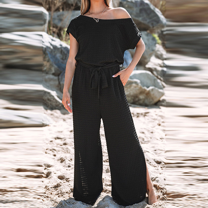 Damen lässiger Jumpsuit mit weitem Schnitt und elastischem Bund Drune