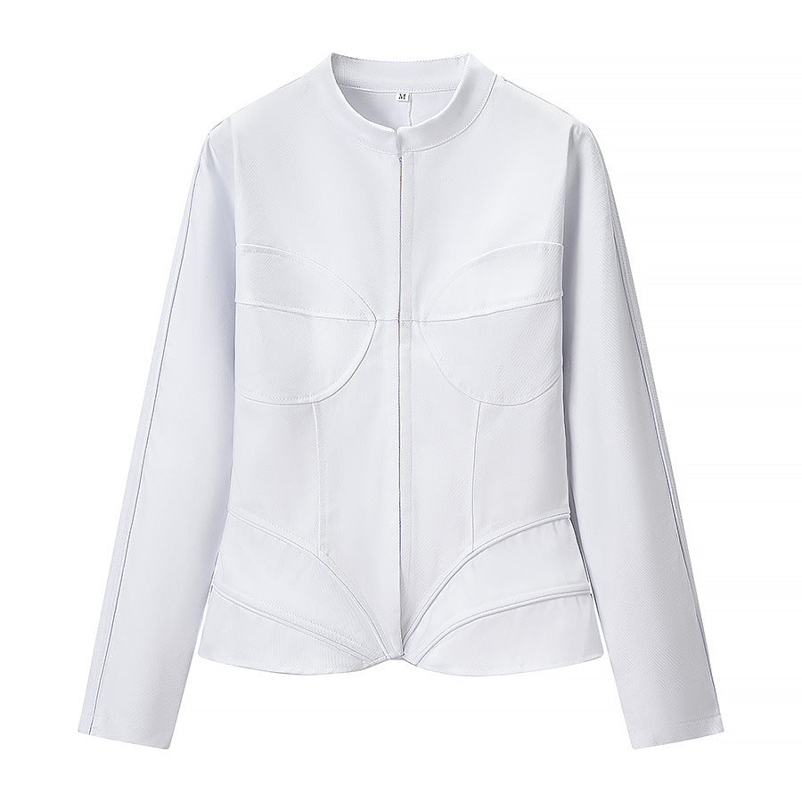 Damen Taillierte Kunstlederjacke mit Stehkragen und figurformenden Ziernähten Drune