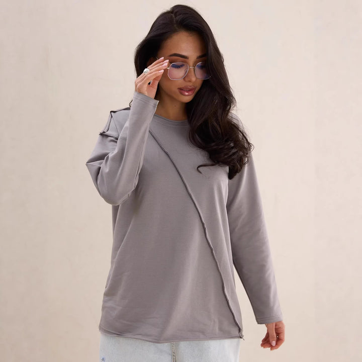 Damen Oversized Longsleeve mit schräger Naht und überschnittenen Schultern Drune
