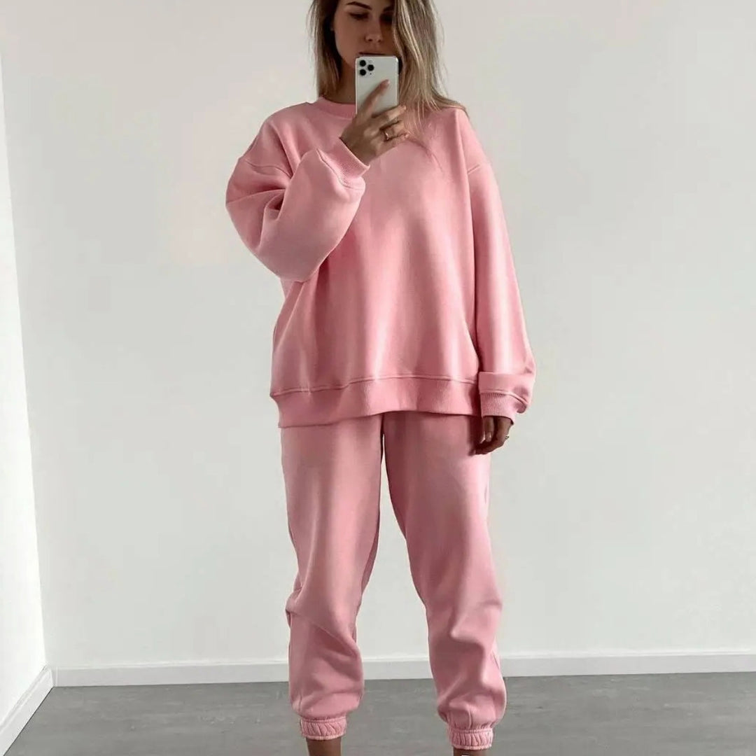 Damen lässiges Fleece-Trainingsset mit hoher Taille Drune