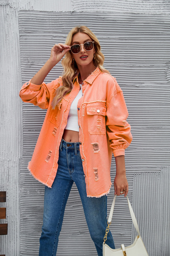 Damen Oversized Jeansjacke mit modernen Destroyed-Details Drune