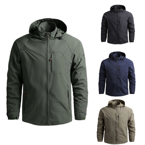 Herren Leichte wind- und wasserabweisende Fieldjacke mit Kapuze und funktionaler Brusttasche Drune