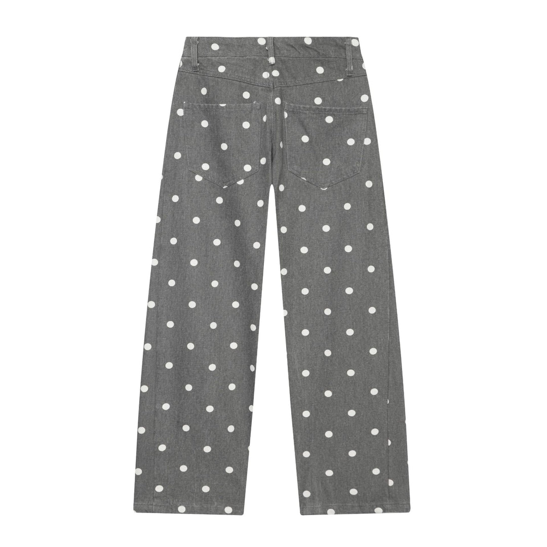 Damen Hochgeschnittene Culotte-Jeans mit weitem Bein, Polka-Dot-Print und aufgesetzten Gesäßtaschen Drune
