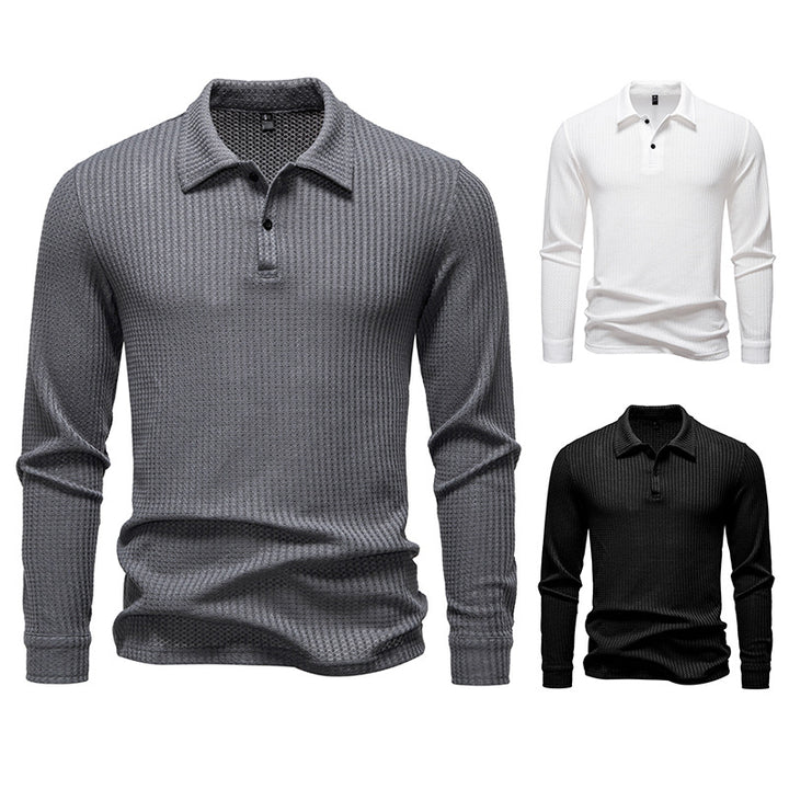 Herren Waffelstrick-Poloshirt mit Halbknopfleiste und Hemdkragen Drune