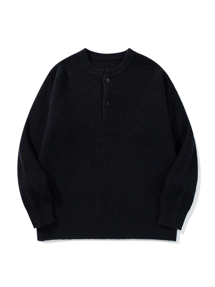Herren Grobstrick-Henley-Pullover mit halber Knopfleiste und Rippbündchen Drune