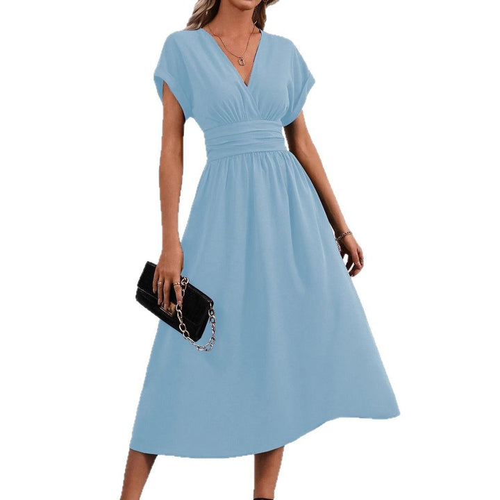 Damen Midi-Kleid mit V-Ausschnitt und breiten Trägern Drune