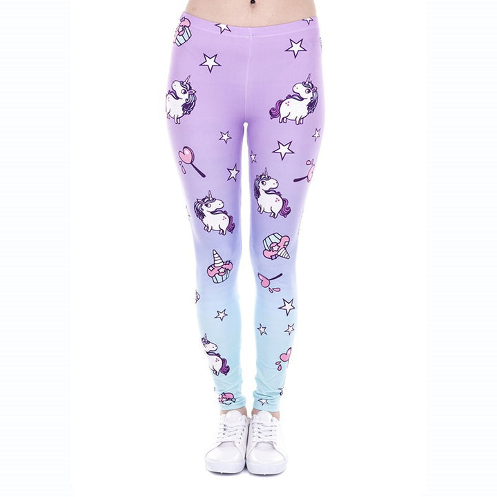 Damen Leggings mit Einhorn-Print, Verlaufsmuster und hohem Komfortbund Drune