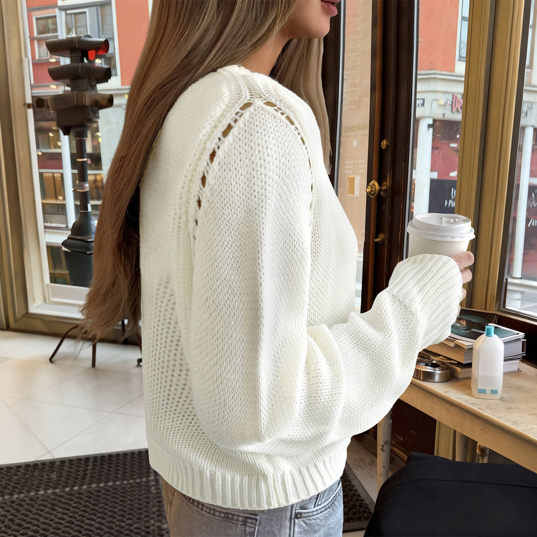 Damen nan gestrickter Feinstrick-Pullover mit Rundhalsausschnitt, leichter Oversize-Passform und gerippten Bündchen Drune