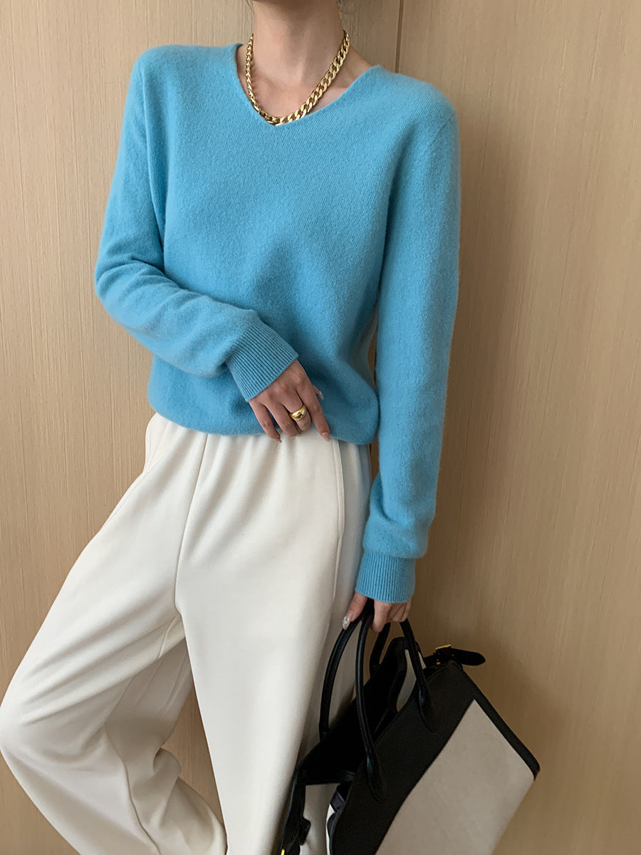 Damen eleganter V-Ausschnitt Pullover aus weichem Material Drune