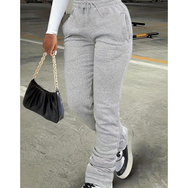 Damen nan figurbetonte Highwaist-Stretch-Sweathose mit gerafften Knöchelabschlüssen und Eingrifftaschen Drune