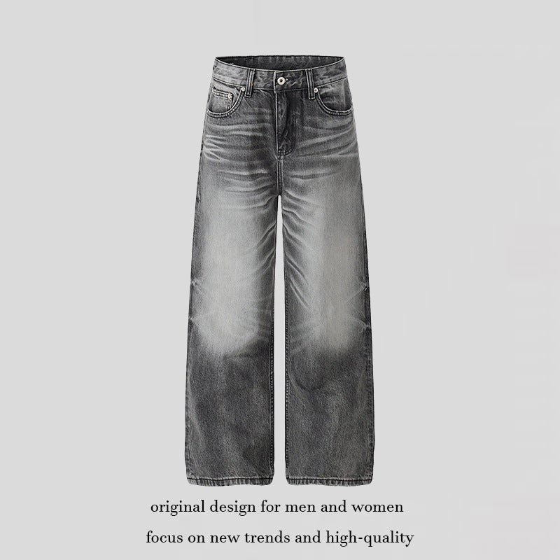 Damen Hochtaillierte Wide‑Leg Denimhose mit Used-Fade-Effekt Drune
