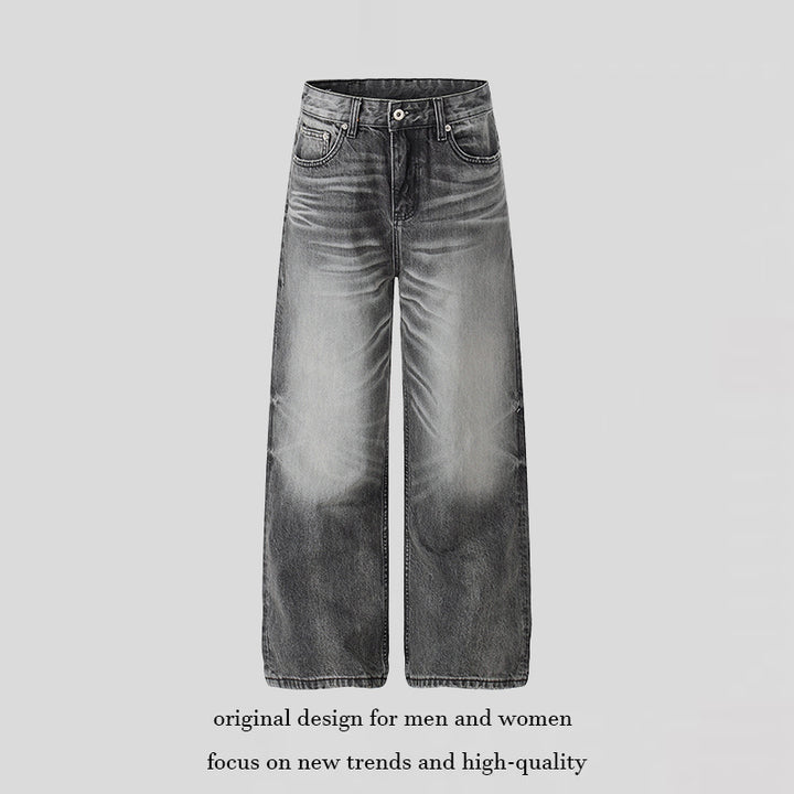 Damen Hochtaillierte Wide‑Leg Denimhose mit Used-Fade-Effekt Drune