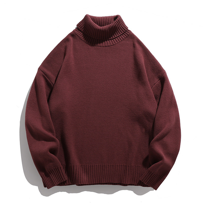 Unisex Lässiger Rollkragenpullover aus Feinstrick mit geripptem Kragen Drune