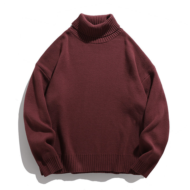 Unisex Lässiger Rollkragenpullover aus Feinstrick mit geripptem Kragen Drune