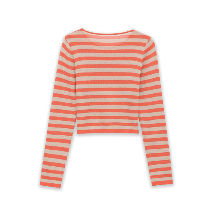 Damen Gestreifter Cropped Feinstrickpullover mit Rundhalsausschnitt Drune