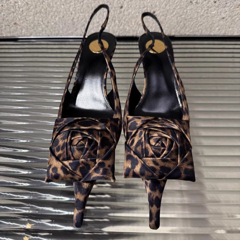 Damen spitze Slingback-Stilettos mit Satin-Rosenapplikation Drune