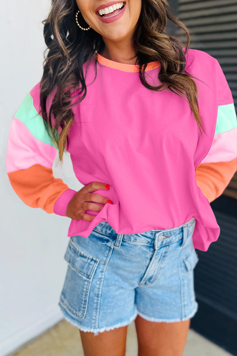 Damen lässiger Sweatshirt mit kontrastierenden Ärmeln Drune