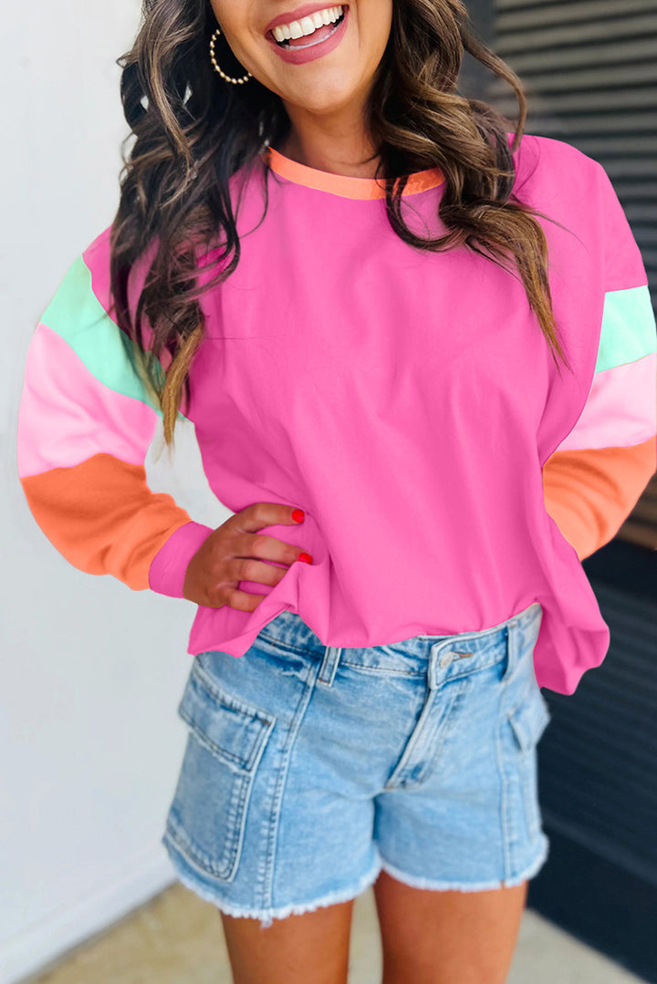 Damen lässiger Sweatshirt mit kontrastierenden Ärmeln Drune