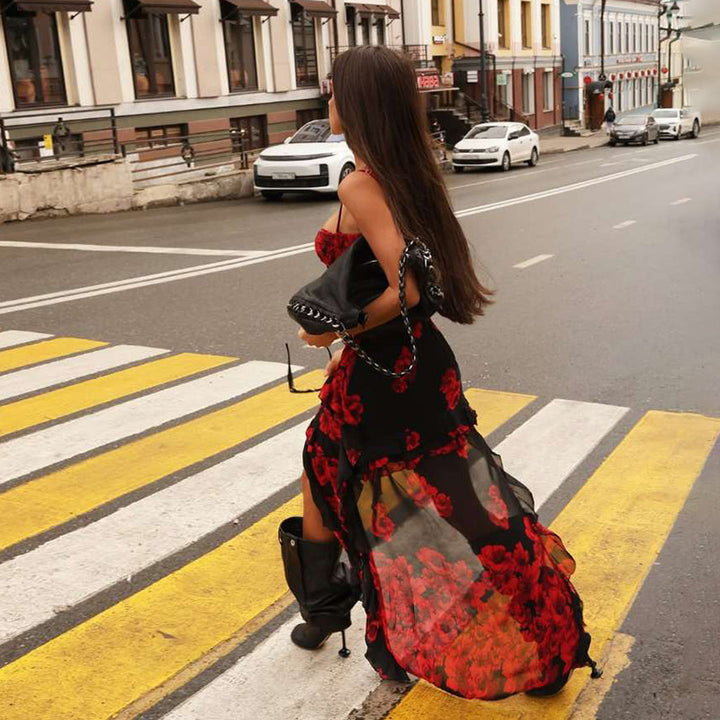 Damen Trägerloses Sommerkleid mit Chiffon-Rüschen Drune