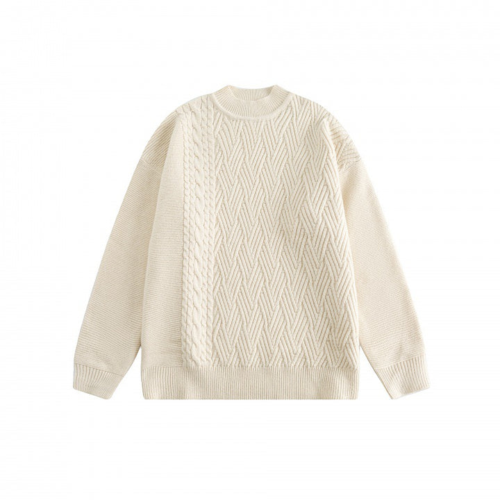 Unisex Oversize-Strickpullover mit asymmetrischem Zopfmuster und Rundhalsausschnitt Drune
